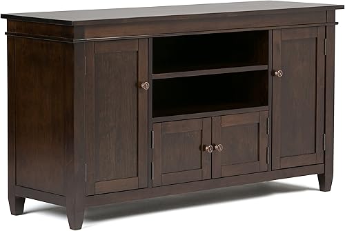 SIMPLIHOME Carlton - Soporte de TV de transición de madera maciza de 54 pulgadas de ancho, color marrón tabaco oscuro, para televisores de hasta 60