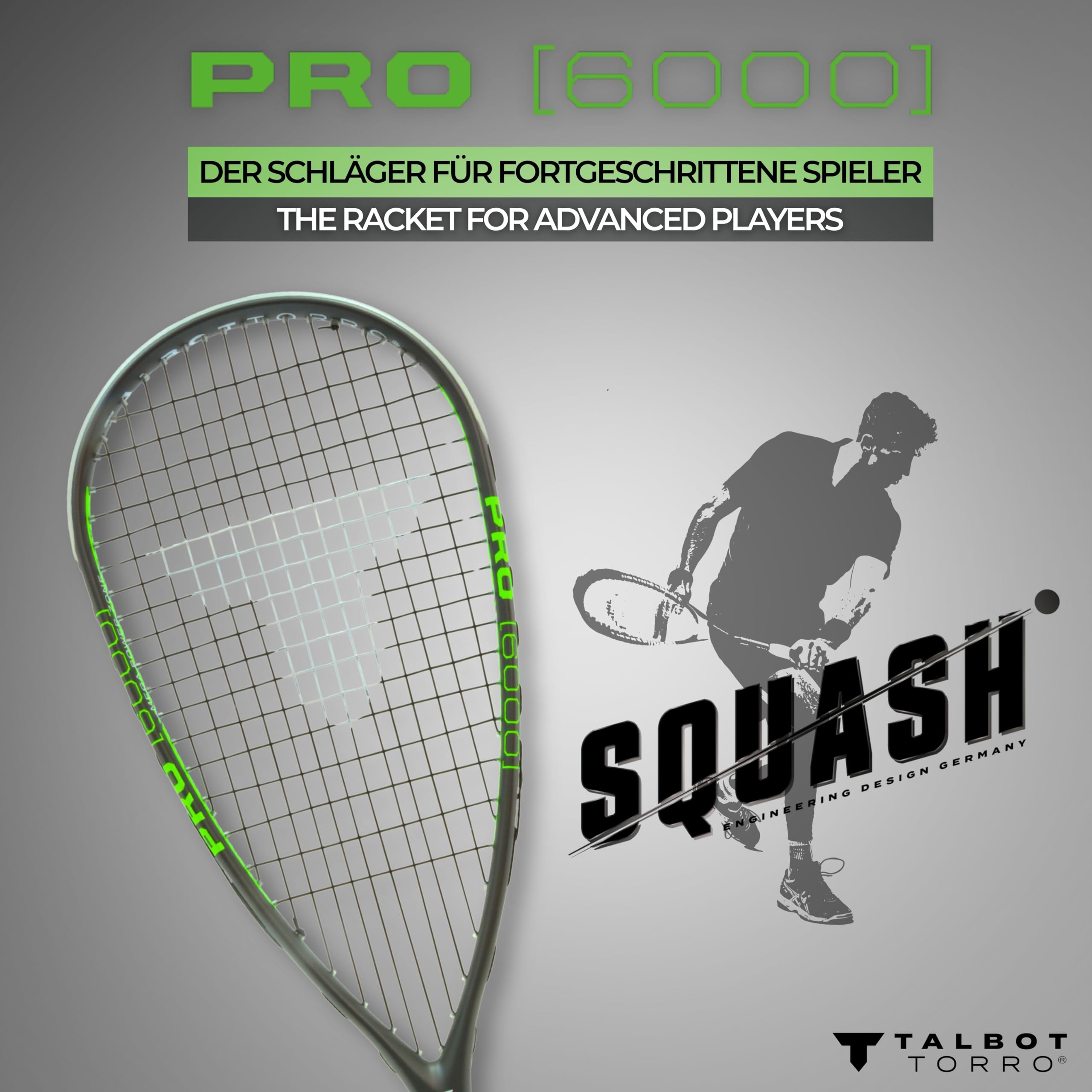 Raqueta de Squash Talbot-Torro Pro 6000 – Ultraligera y Potente | Carbono 4 | Máxima Aceleración de la Bola Gracias a su Diseño Ofensivo | Encordada y Lista para Jugar | para Jugadores Avanzados — view 2