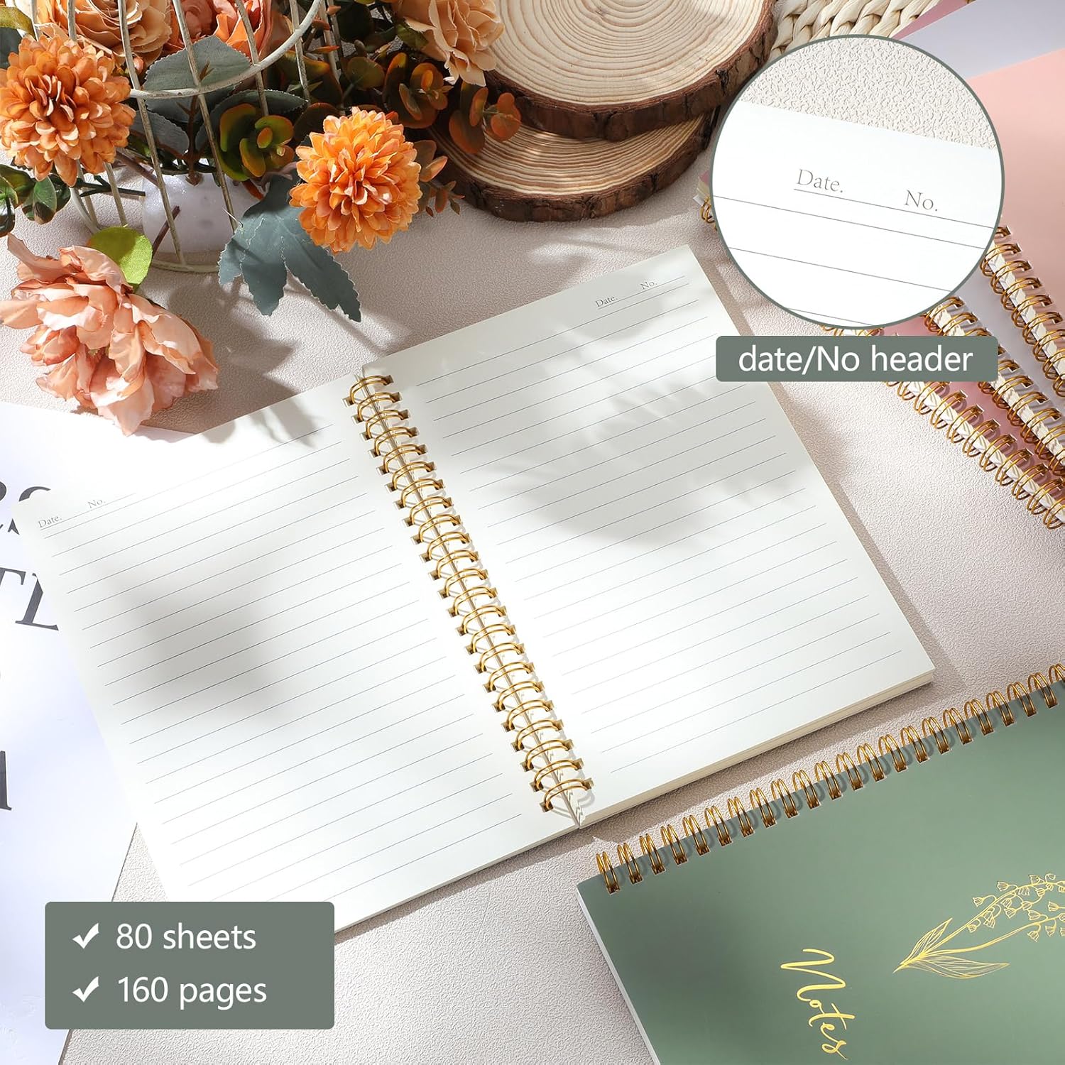 Gueevin 5 Pack Spiral Notebook Aesthetic School Supplies A5 Wide Ruled 160 Pages/ 80 Sheets Cute Notebook for Work Students School Office Supplies(Soft Colors,Classic) - Image 4