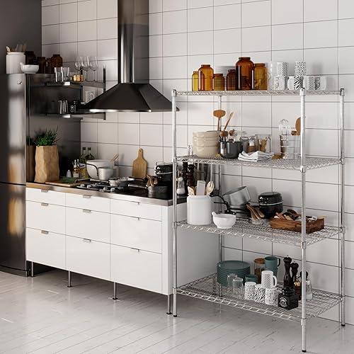 Miniatura 334 de Kit de estantería de alambre cromado de 4 niveles de 24 pulgadas de profundidad x 24 pulgadas de ancho x 64 pulgadas de alto Unidad de estante