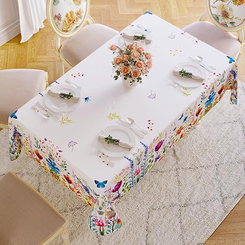 Miniatura 3 de Softalker Mantel rectangular de primavera y Pascua, impermeable, con patrón floral, decorativo, de verano, resistente a las manchas, sin arrugas,