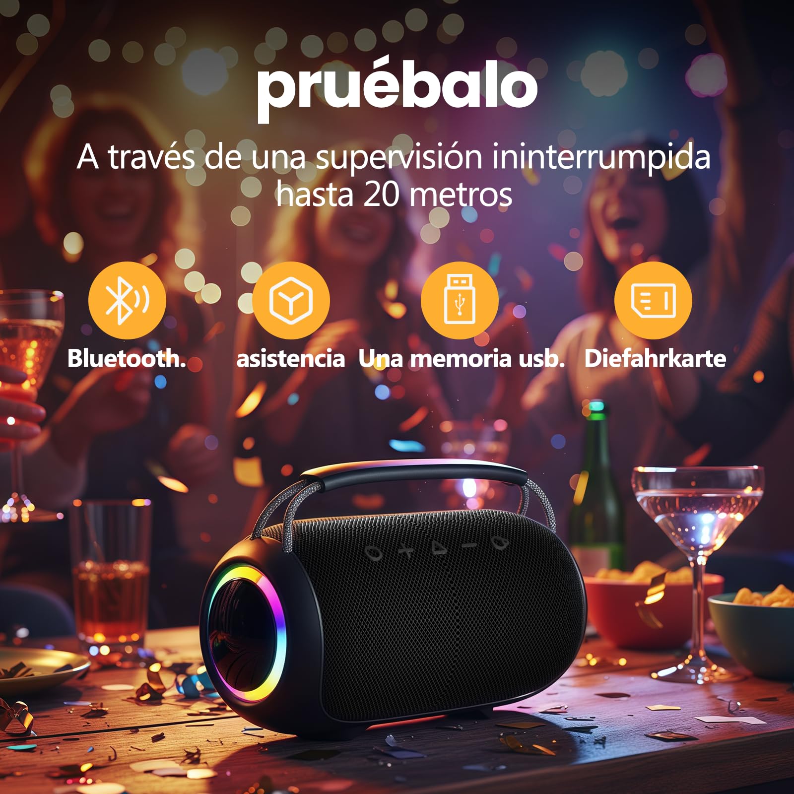 Altavoz Bluetooth inalámbrico con Luces LED, Altavoz portátil para Exteriores, Sonido estéreo inalámbrico Real, reproducción USB/TF/AUX, Ideal para el hogar, acampadas y Fiestas