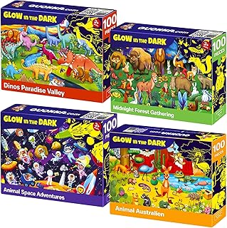 Comprar QUOKKA Puzzle 100 Piezas para Niños 5 6 Años – Set de 4 Juegos Puzzle Dinosaurios Fluorescente 6 7 Años – Juguetes con Espacio Dinosaurios y Animales – Educativos Regalo para Niños y Niñas de 4 a 9