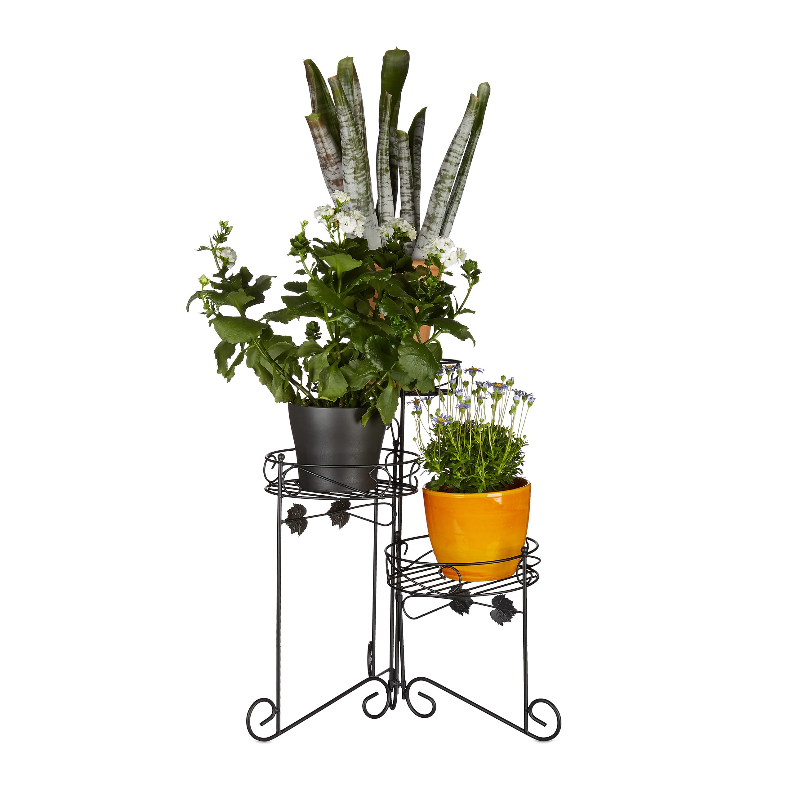 Relaxdays Scaffale Porta Piante, in Metallo Verniciato a Polvere, 3 Ripiani, Fiori, Decorativo, H: 50 cm, Fioriera, nero