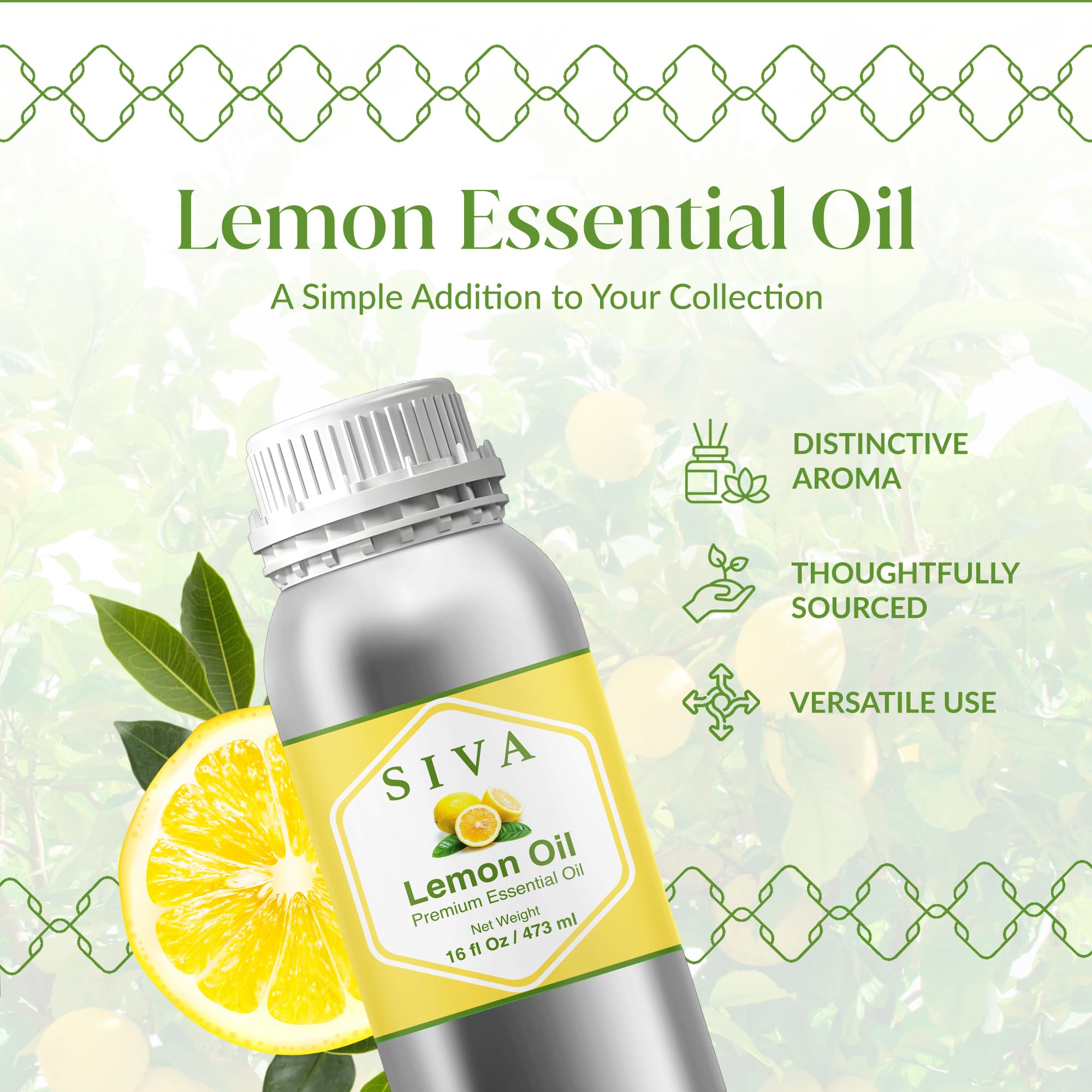 Siva - Aceite esencial de limón, 16 onzas líquidas, aceite de limón 100% natural, para difusor, cuidado facial, cuidado de la piel, aromaterapia, cuidado del cabello, cuero cabelludo y masaje corporal