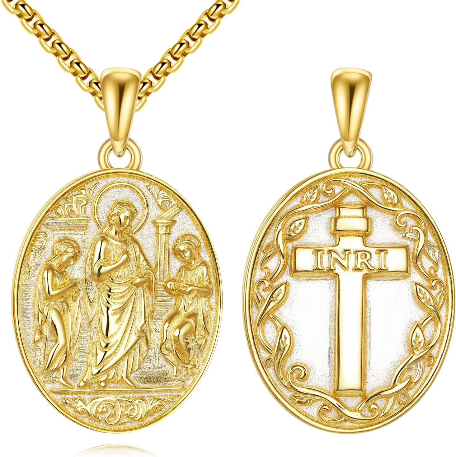 Jesus Necklace S925 Sterling Silver Jesus Medal Gold Plated Cross Pendant Religious Christian Jewelry Gifts for Men Women