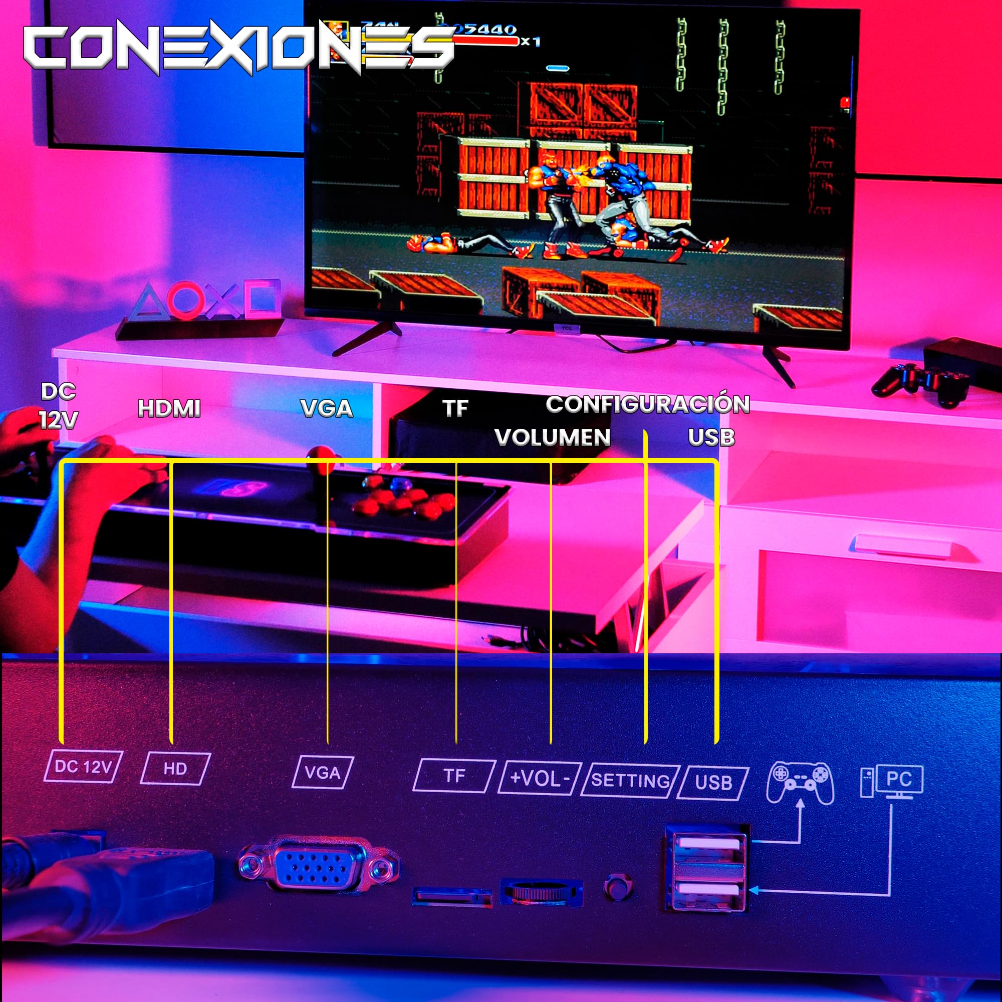 Unicview Pandora Box 3D, Retro Consola Maquina recreativa Arcade Video, Joystick Arcade, Versiones Originales Juegos Retro, Incluye Juegos 2D y 3D. Función de Guardar Partida, Pandora_5000