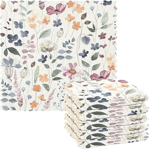 Watercolor Floral Vintage Cotton Decorative Microfiber Dish Drying Towel Quick Dry 6 Pack Tea Towels for Kitchen for Bathroom Oven
