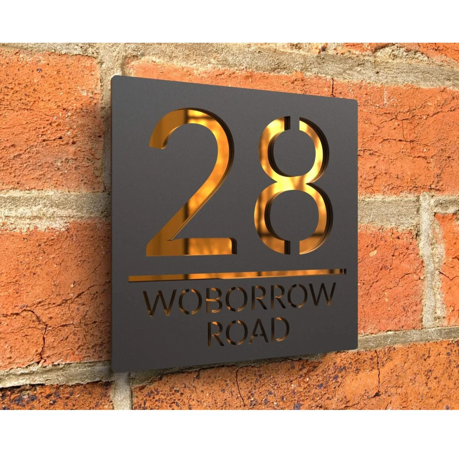 Personalized Acrylic House Number Sign Modern House Numbers Plaque for Outside House Address Plaque Laser Cut 3d Custom Street Name Decorative House Numbers (Black glod,20 * 20cm)