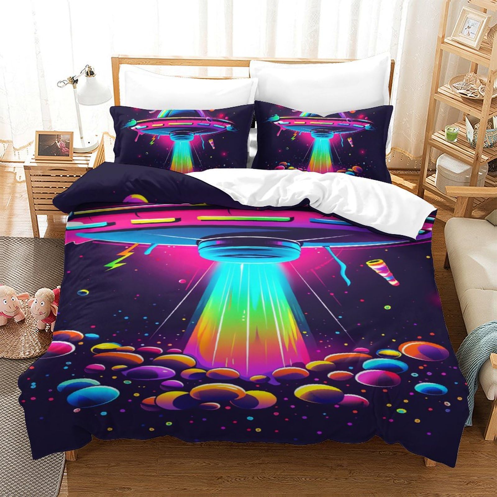 Parure de lit OVNI 3D housse de couette 140x200cm respirante