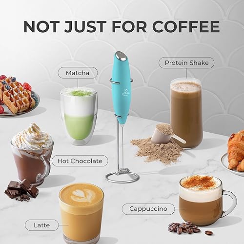 Vista 292 de Zulay Kitchen - Espumador de leche de mano con pilas AA Duracell: batidora de bebidas resistente para café, latte, capuchino y más, color aurora