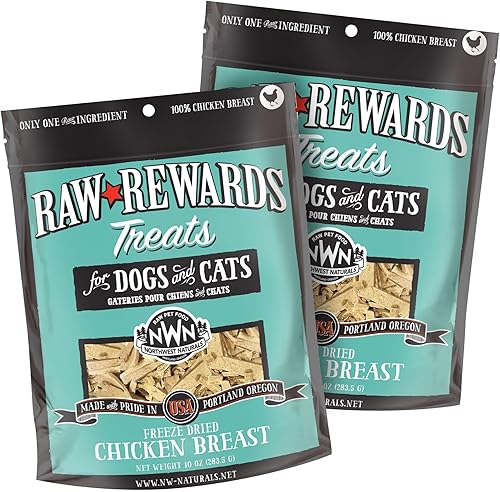 Northwest Naturals Raw Rewards Golosinas de pechuga de pollo liofilizadas para perros y gatos, piezas de tamaño de bocados, saludable, 1