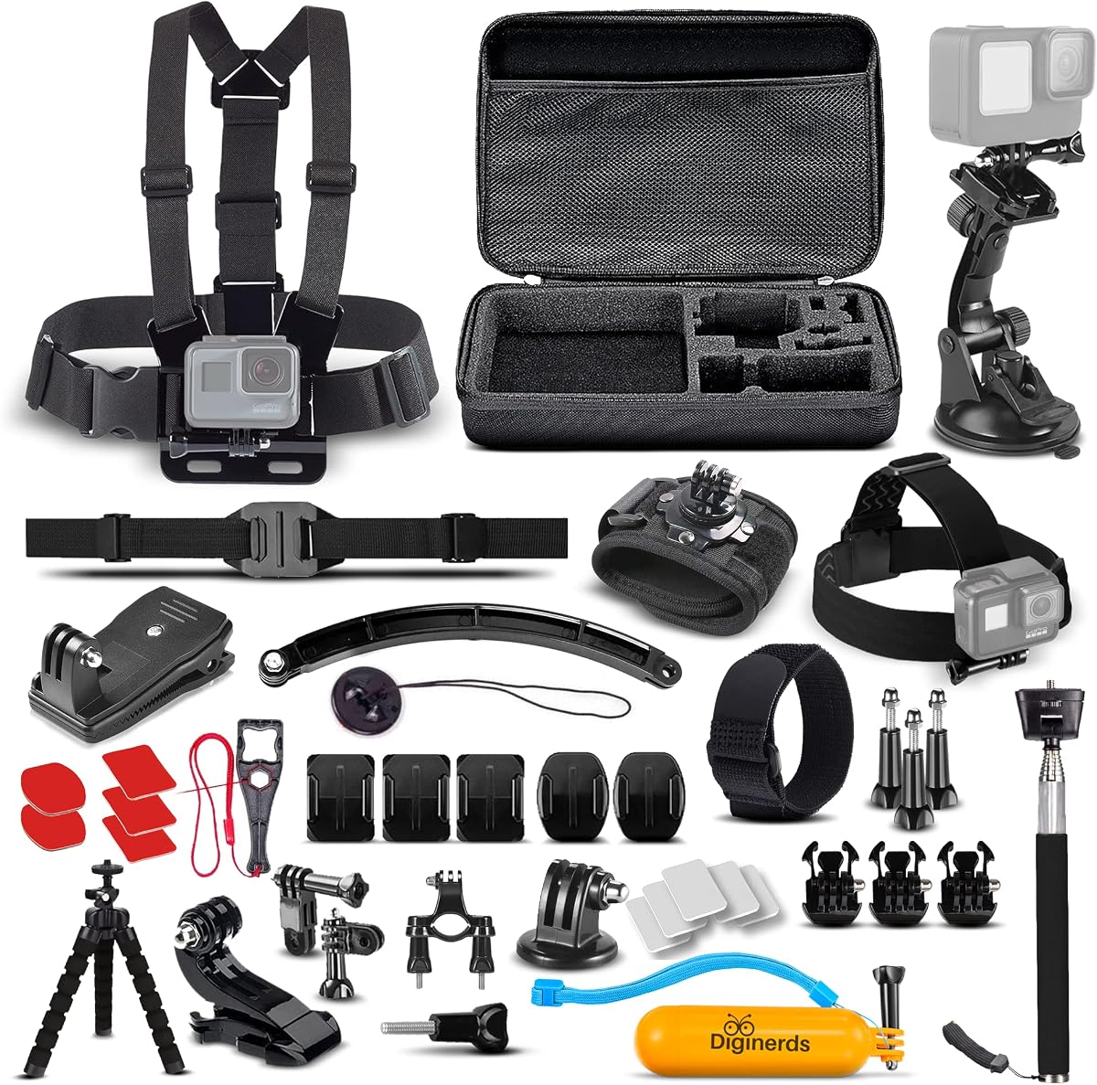 DiGiNerds 50-in-1 Action Camera Accessories Kit - Compatible with GoPro Hero 13 to 7, Max, Fusion, Insta360, DJI Osmo, AKASO & More