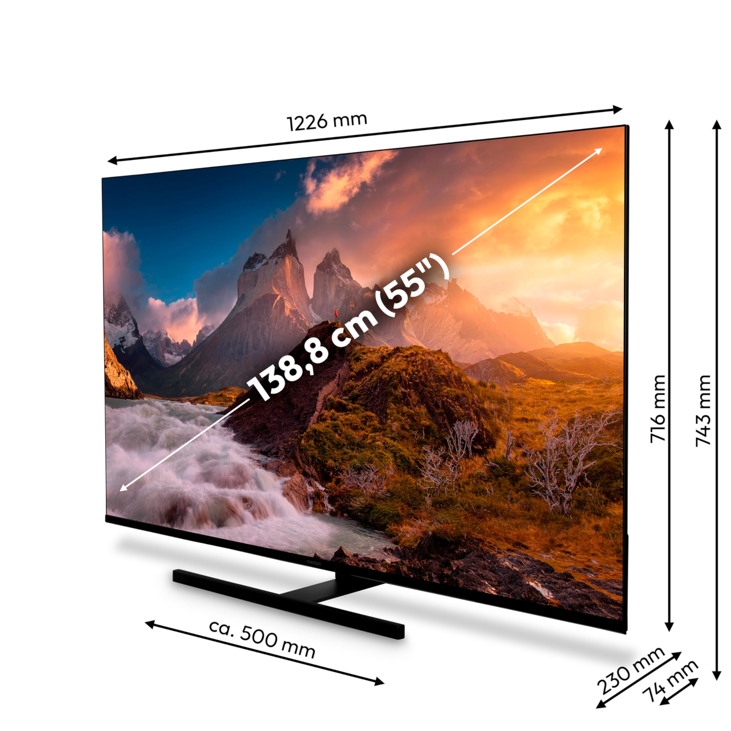 MEDION 138,8 cm (55 Zoll) QLED Fernseher (Smart-TV, Dolby Vision HDR, VIDAA Store, Prime Video, Disney+, DAZN, Paramount+, DTS X, Dolby Atmos, PVR, Bluetooth, MD 855600)