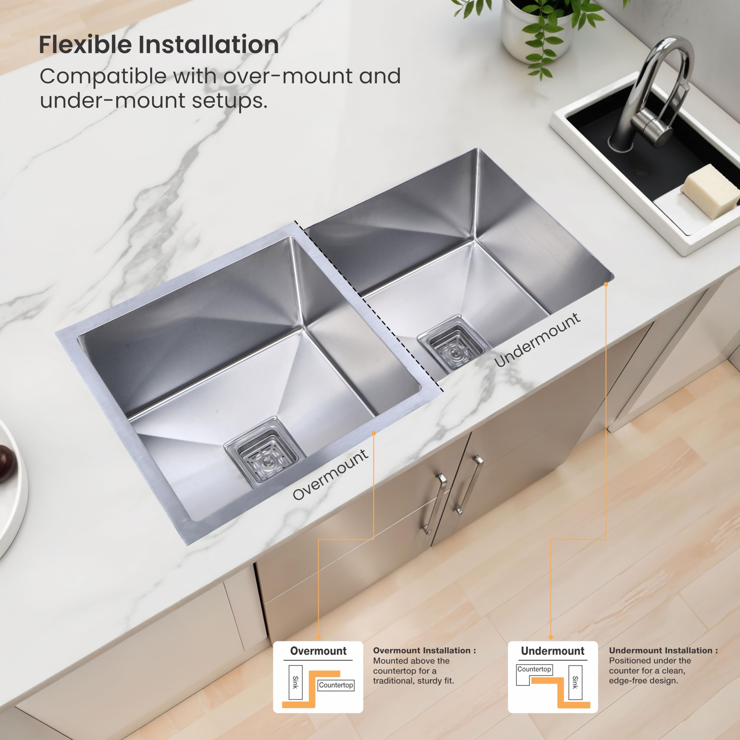 Ruhe Double Bowl Stainless Steel Kitchen Sink - Handmade & Durable -6