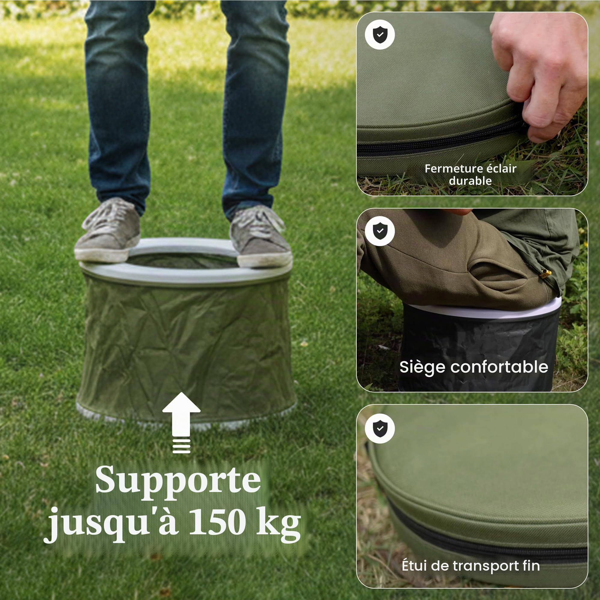 Bivvy Loo Portable Toilette - Toilette de Camping - Festival de Toilettes WC - Pêche - Camping WC - SE Plie à Plat - Prend en Charge Plus 150kg