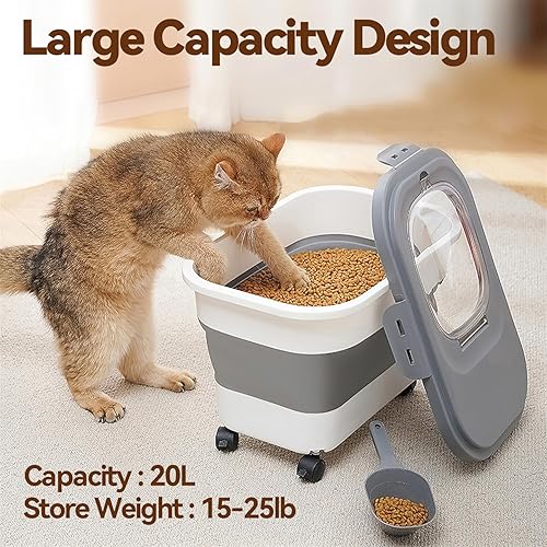 Miniatura 3 de UNIDISCIPLE Contenedor grande de comida para perros con ruedas (20-23 libras), almacenamiento de alimentos plegable para mascotas con tapa y cuenco