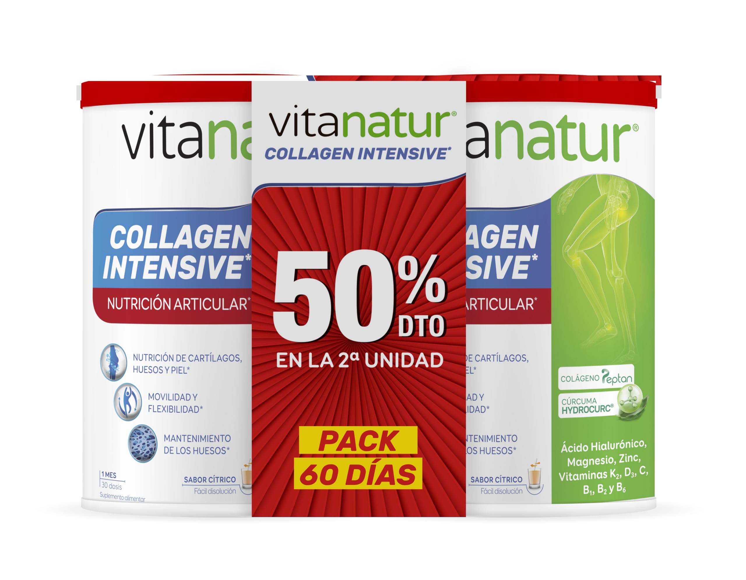 Vitanatur - Collagen Intensive Duplo, Complemento Alimenticio, 60 Dosis | Colágeno, Nutrición Articular, Movilidad, Flexibilidad, Uso Diario, Formato Duplo, Fácil de Tomar, 60 Dosis