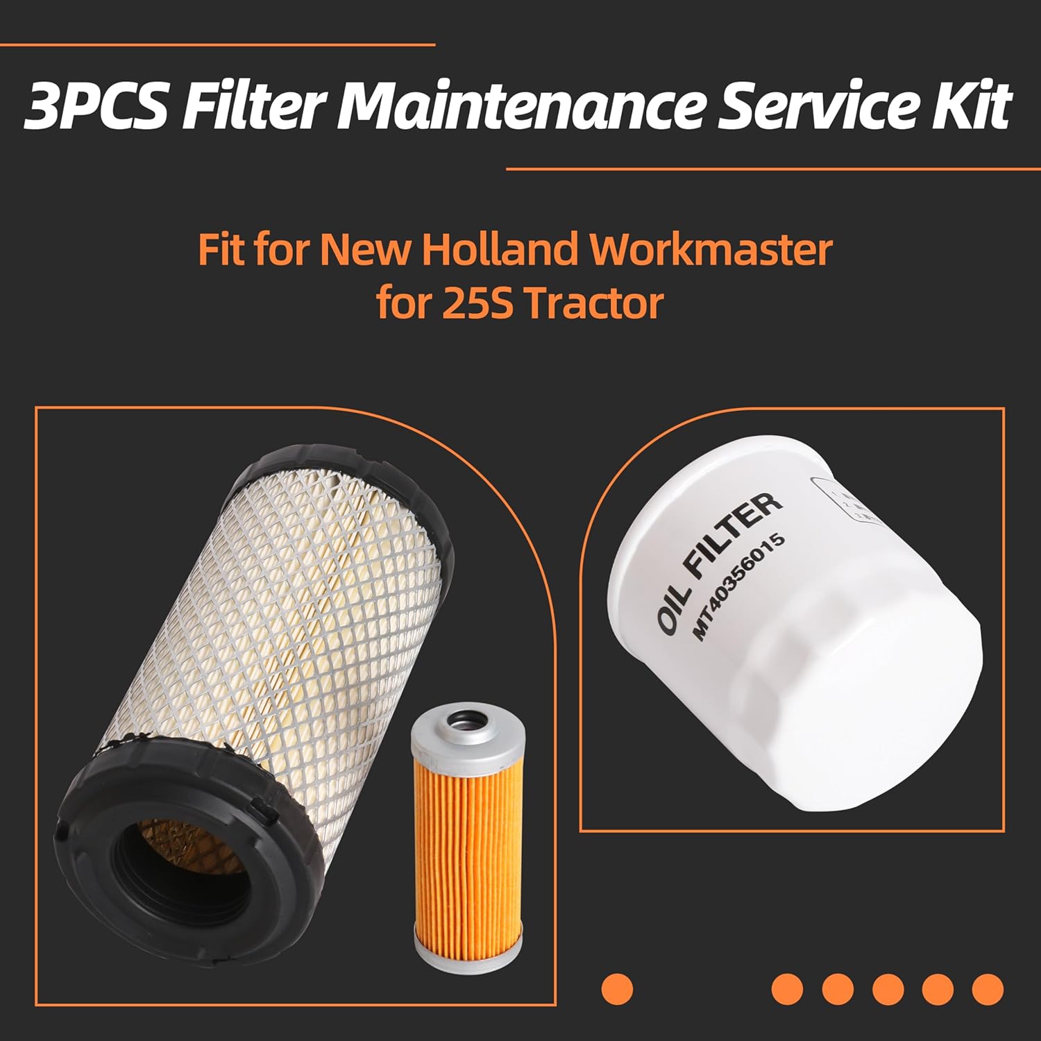 3PCS Filter Kit Fit for New Holland Workmaster 25S Tractor, MT40356015 Oil Filter, MT40358122 Fuel Filter, MT40049450 Air Filter, Filter Maintenance Service Kit