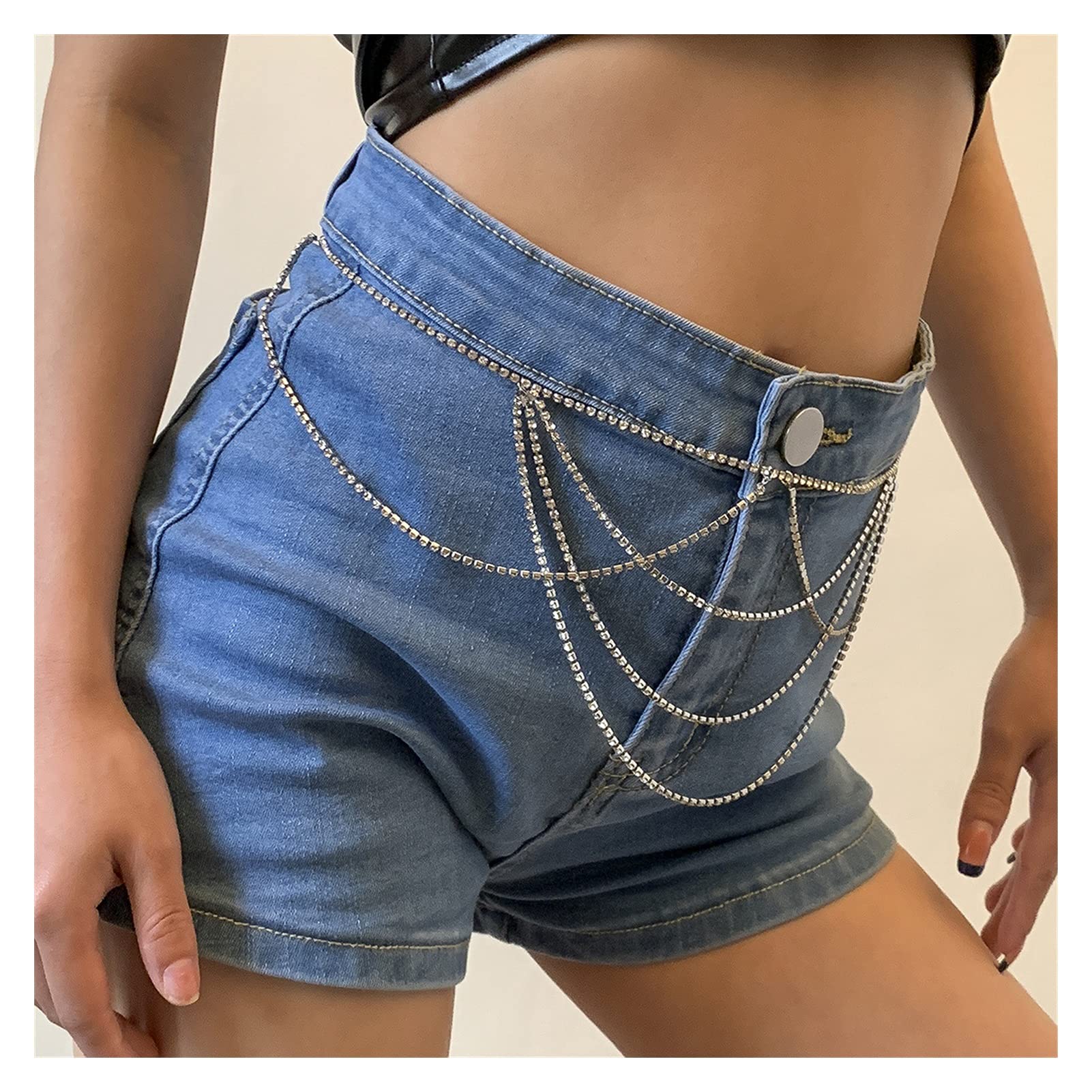 Body Chain Damen Kette - Goldfarbene einfache Strandkette mit Kreuzband für Taille und Bauch - Schwarze Harnaskette - Edler Schmuck für Damen - Accessoires