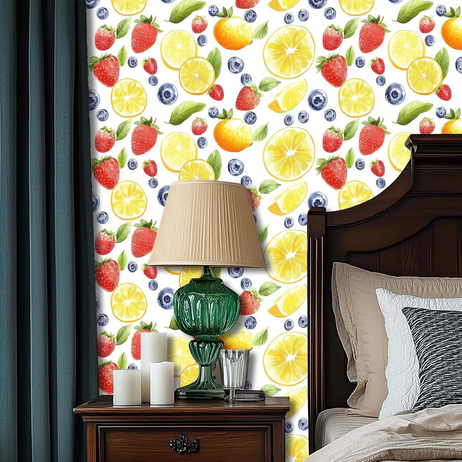 HOMETITUTE Mixed Citrus Fruit Wallpaper Peel and Stick Contact Paper Wall Paper Stick 118.1" x 17.7" Self Adhesive Removable Vinyl Wall Covering Bedroom Kitchen Bathroom Home Decor