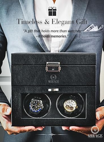 Miniatura 4 de Caja de bobinadora de reloj para relojes automáticos con 8 ranuras para almacenamiento de relojes y luces LED - The Mirage Luxury Watches Winder