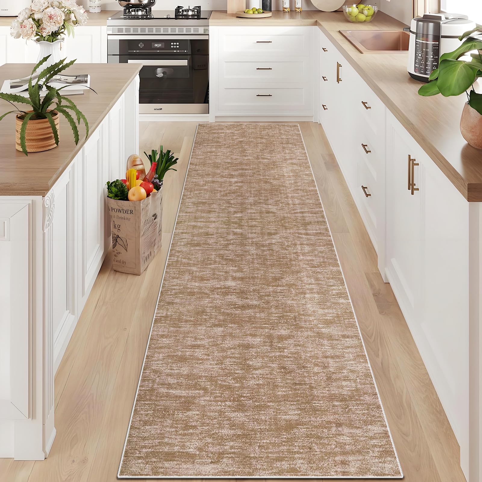 Alfombra de cocina lavable y antideslizante marrón de 90x180 cm para pasillo