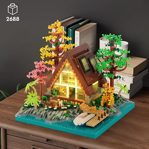 Miniatura 7 de A-Frame - Juego de construcción de cabaña de bosque medieval, juego de bloques de construcción de micro bloques de construcción, modelo de