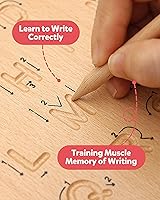 Vista 3 de Coogam Wooden Letters Practicing Board, Double-Sided Alphabet Tracing Tool Learning to Write ABC Educational Toy Game Fine Motor Montessori Gift for