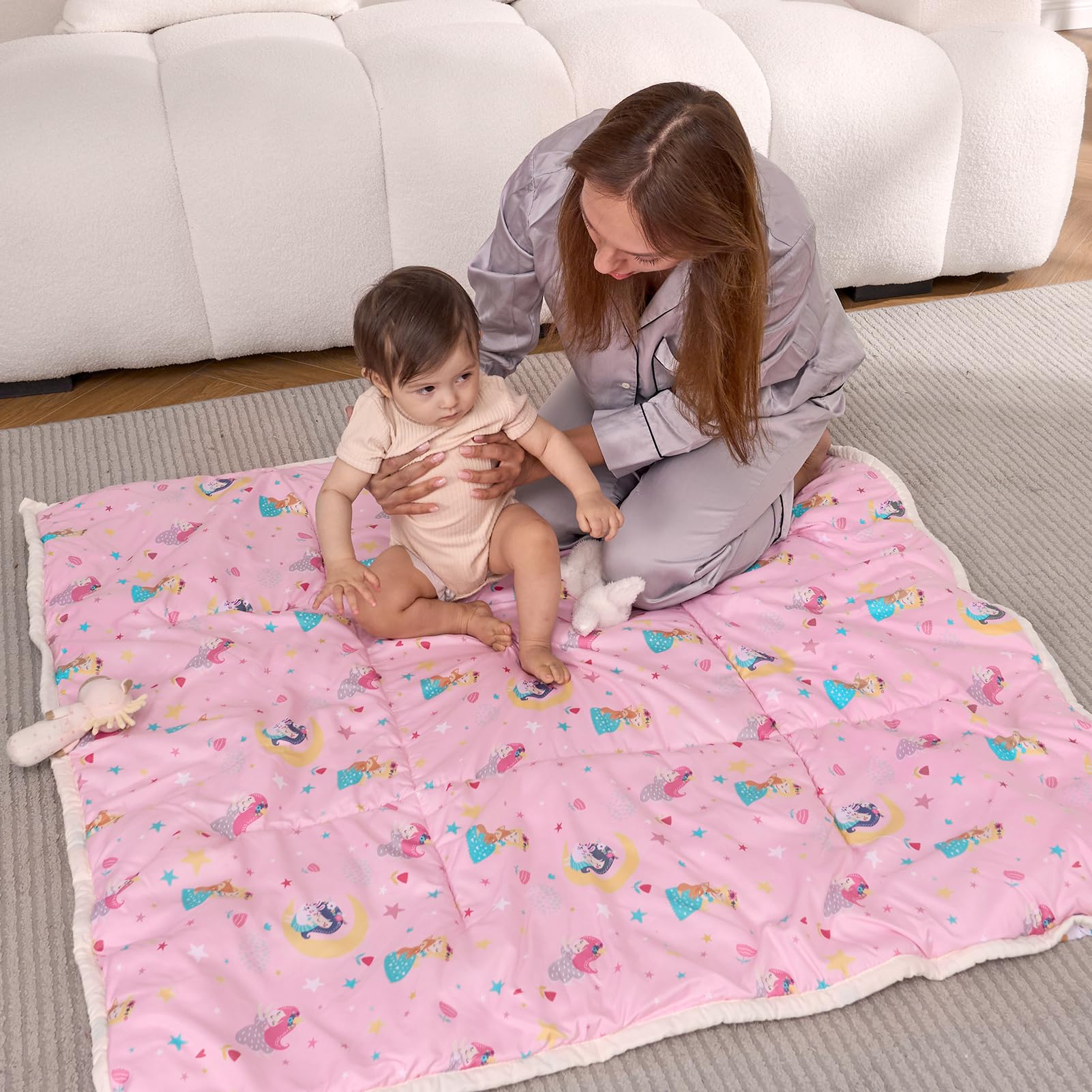 Plushii 50x50 playpen mat Thick Play mat for Baby Girl Soft Cushioned Play Pen for Babies Play & Tummy Time, Machine Washable Moon Fairy