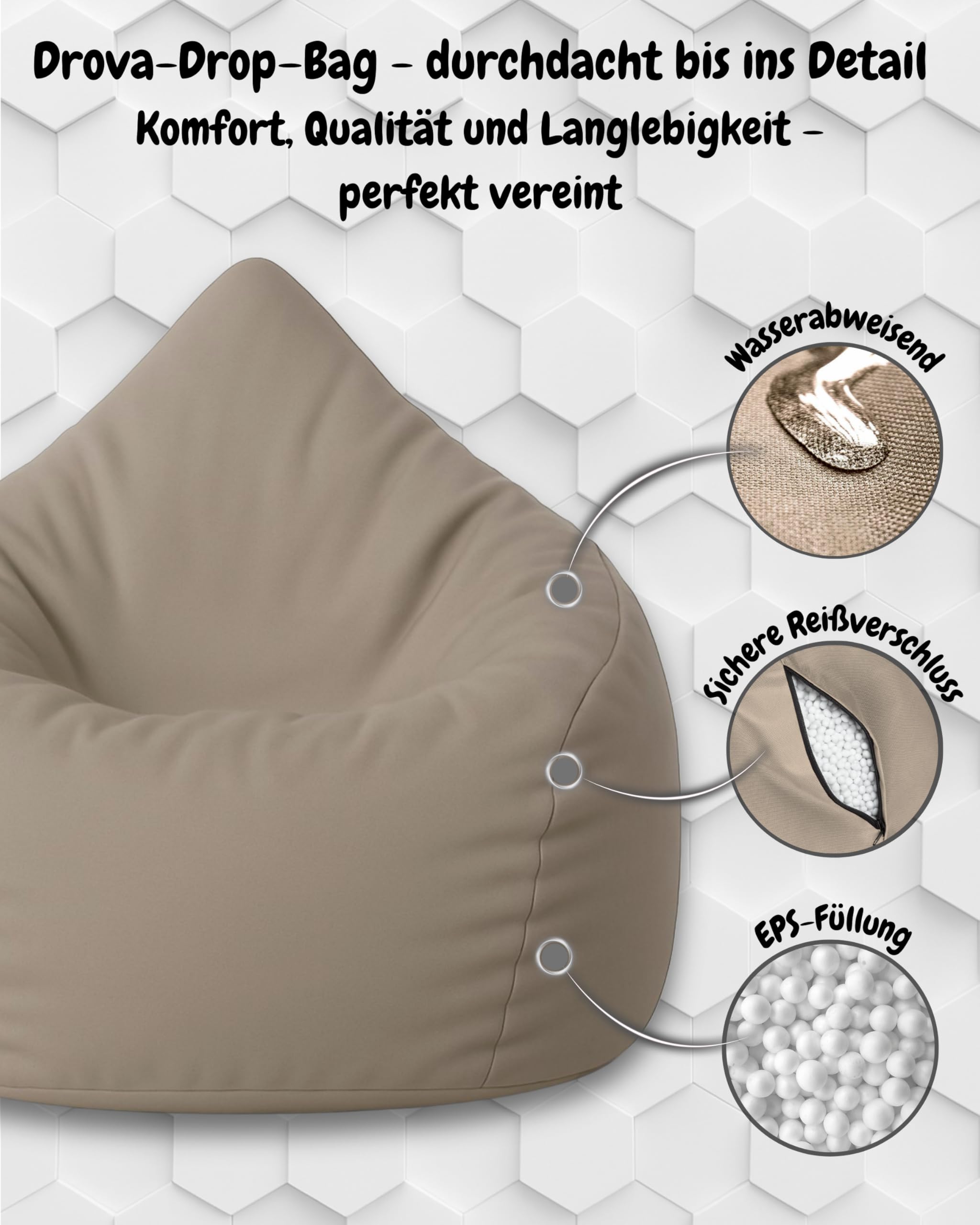 PATCH HOME Pouf a forma di goccia Beige 480 litri imbottitura polistirolo 25 colori 3 misure