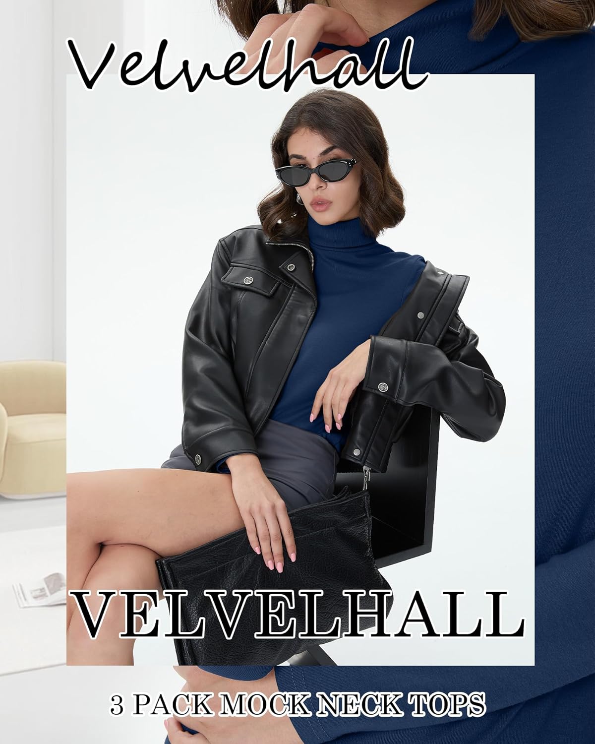 3 Pack Women's Cotton Turtleneck Tops Long Sleeve Shirts Stretch Undershirt Casual Basic Fall Winter Clothes