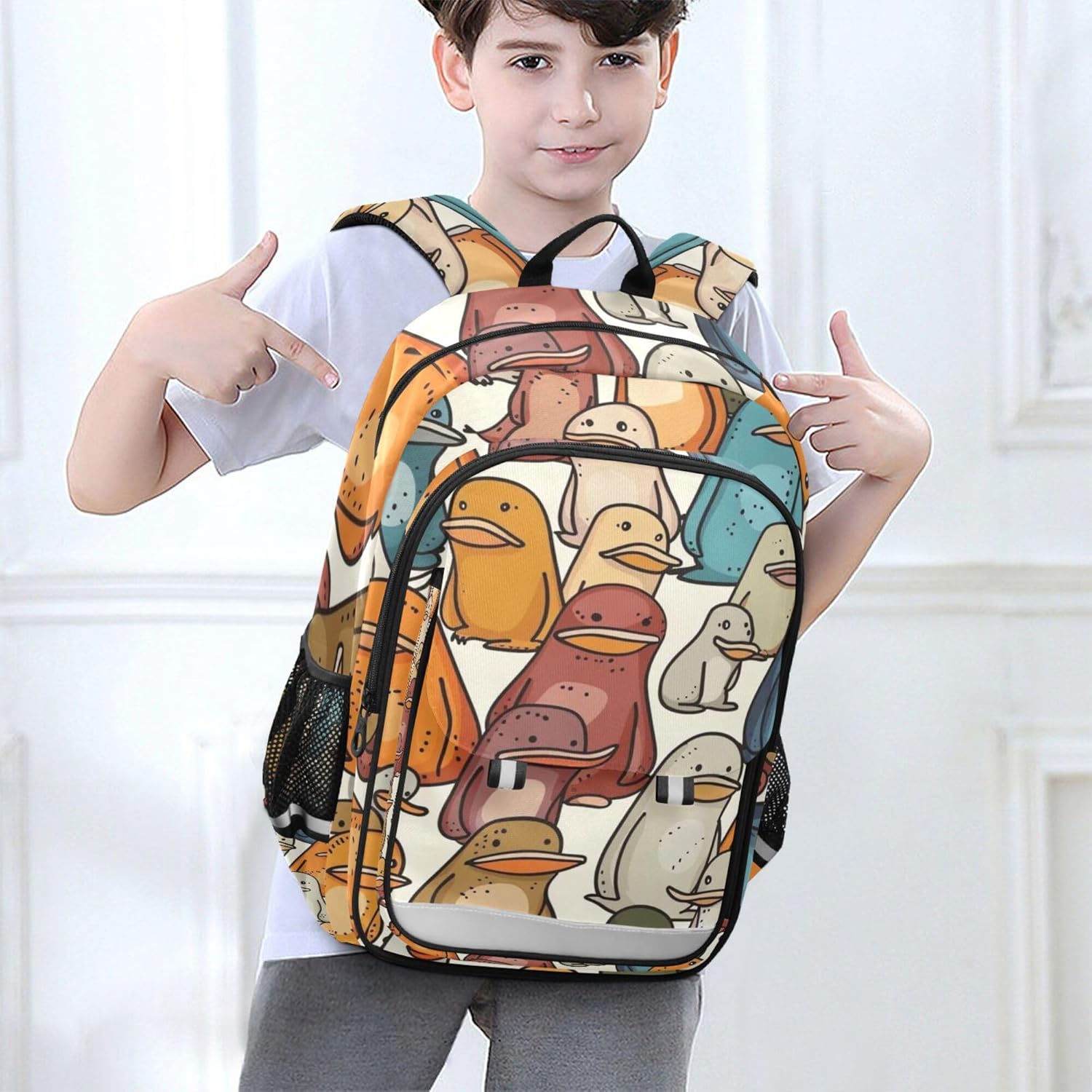 Cute Cartoon Platypus Backpack Lightweight Bookbag Travel Backpack College School Laptop Bag with Reflective Stripes