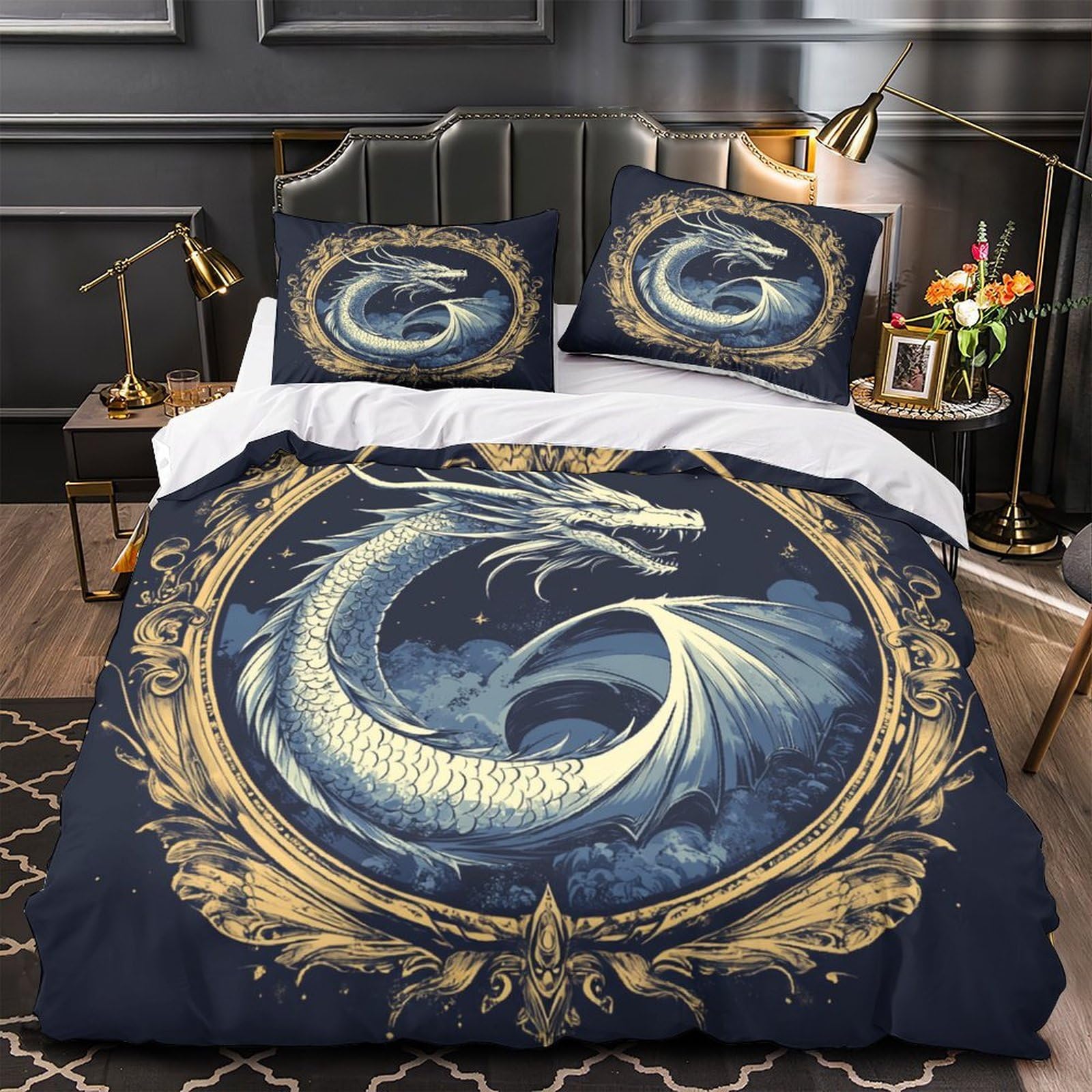 Housse de couette dragon mythique 3D respirant drap de couette microfibre chambre adulte 260x220