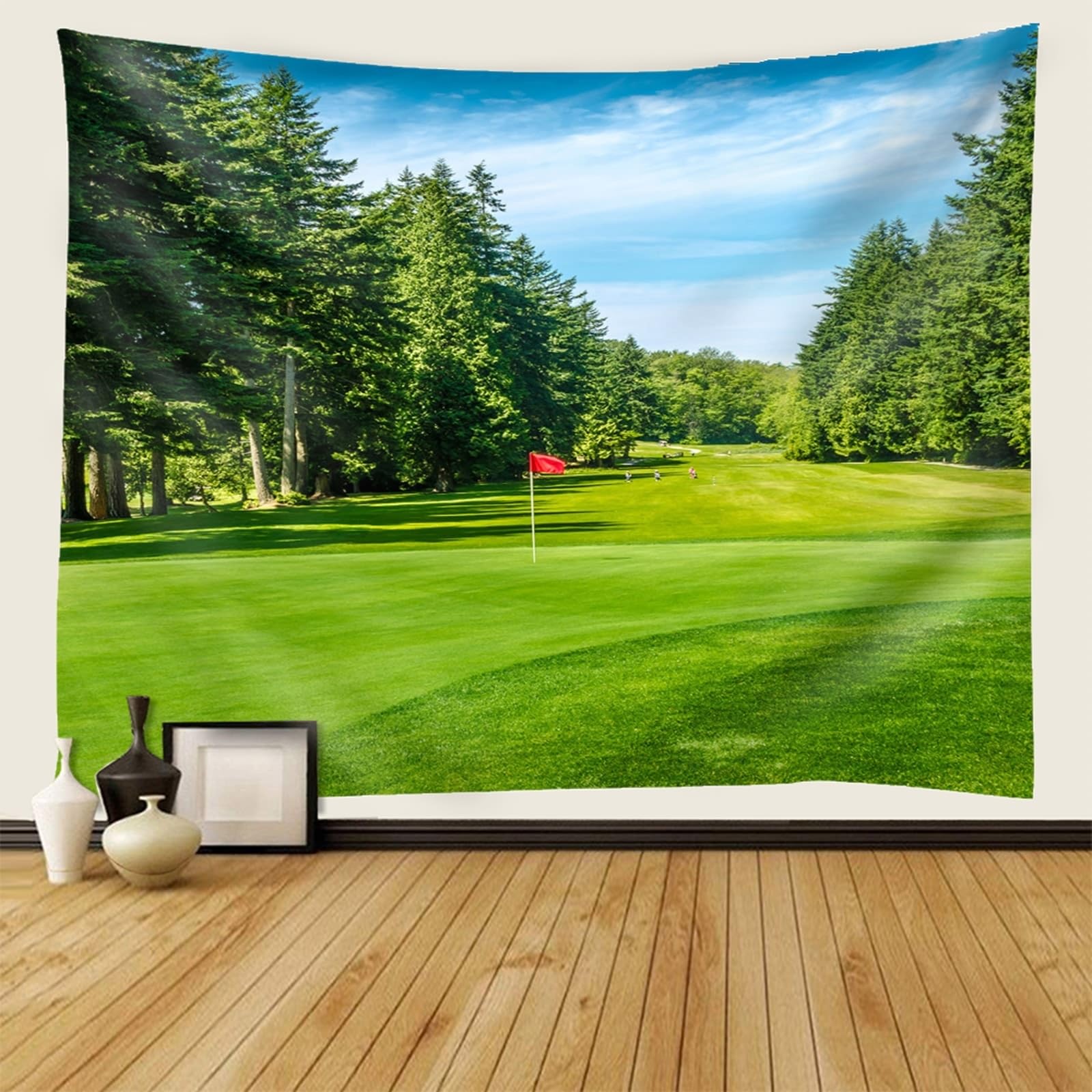 KnSam Wandbehang 260x240cm, Natur Landschaft Wandteppich Wieses Wald Wandtuch Polyester Tuch für Schlafzimmer Wohnzimmer, Grün