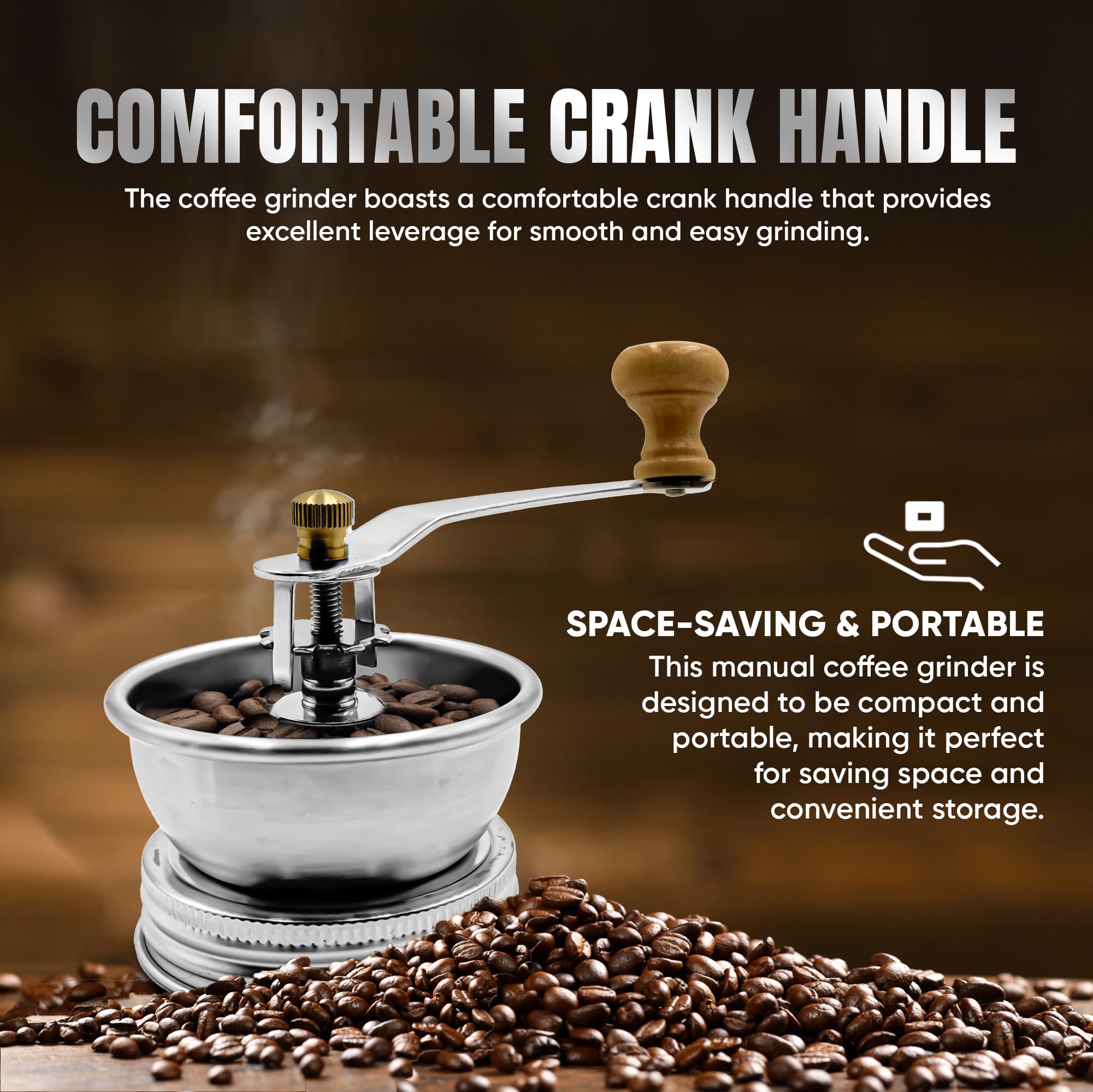 Stainless Steel Coffee Grinder Lid Attachment for Regular Mouth Mason Jars - Manual Crank Burr Grinder for Fresh Coffee, Ideal for Camping, Home Barista, Rust Proof Ceramic Mechanism - 5