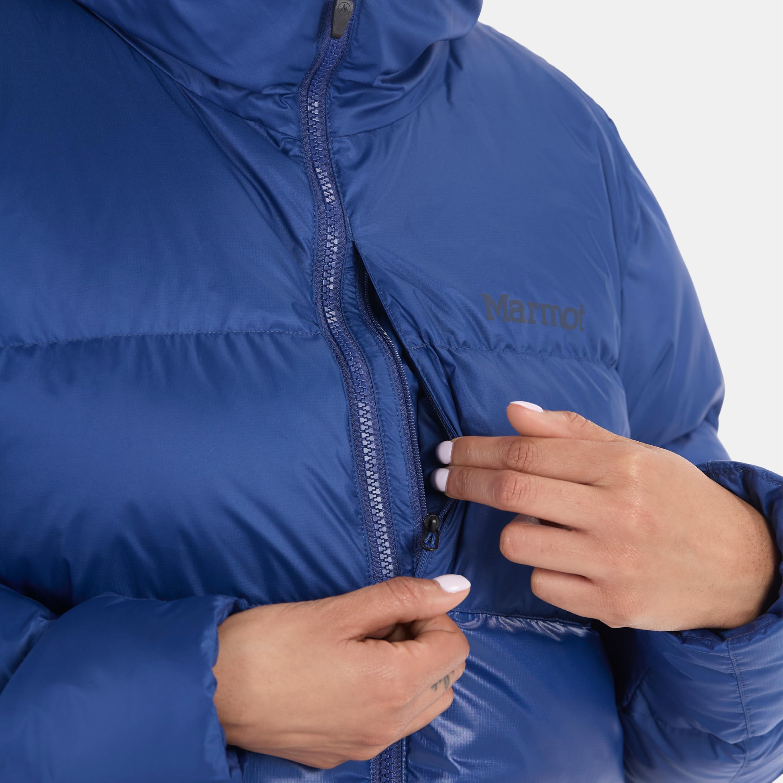 Marmot Damska bluza z kapturem Guides Down, lekka kurtka puchowa
