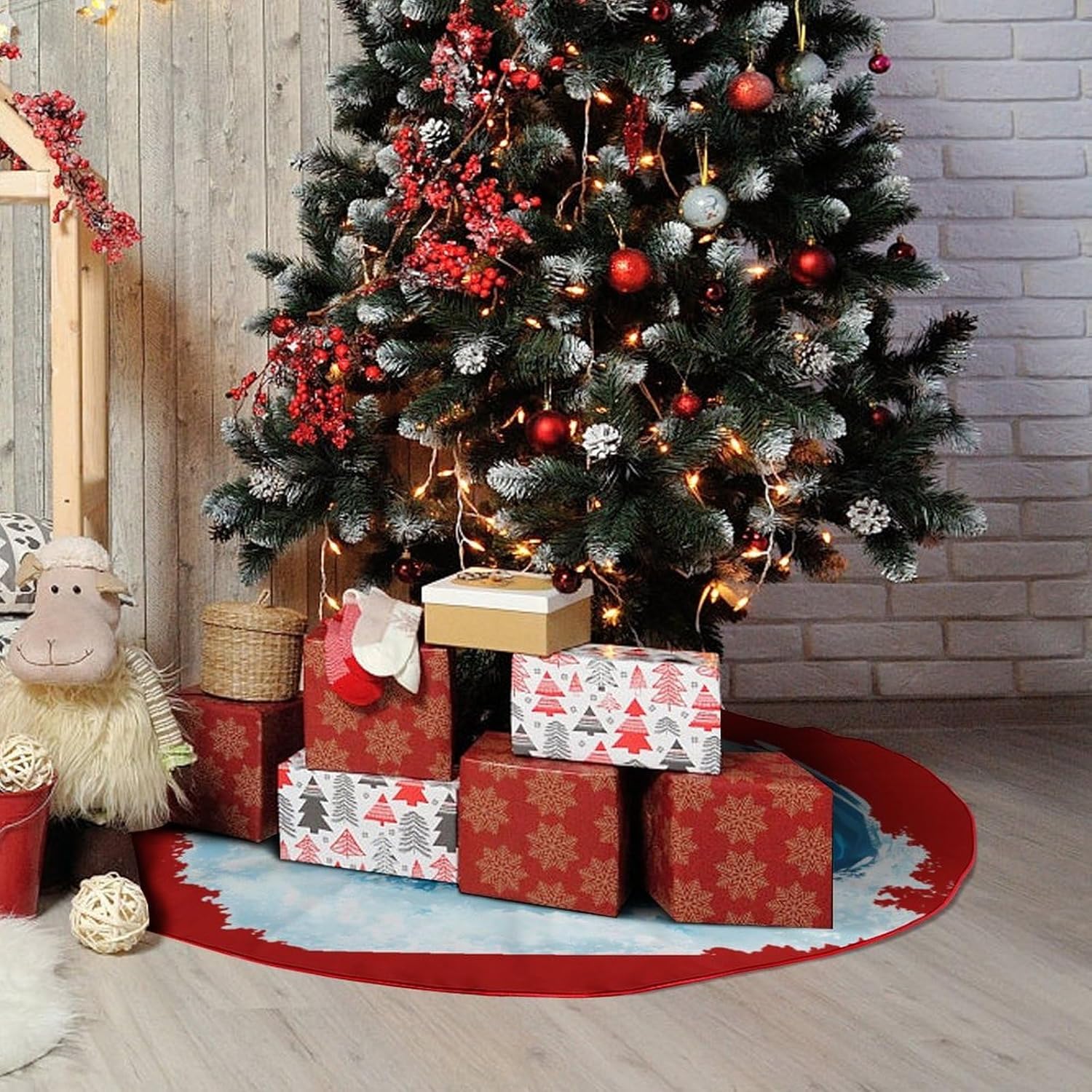 Ocean Surfing Woman Christmas Tree Skirt Ornaments Christmas Tree Mat for Home Party Holiday Decorations