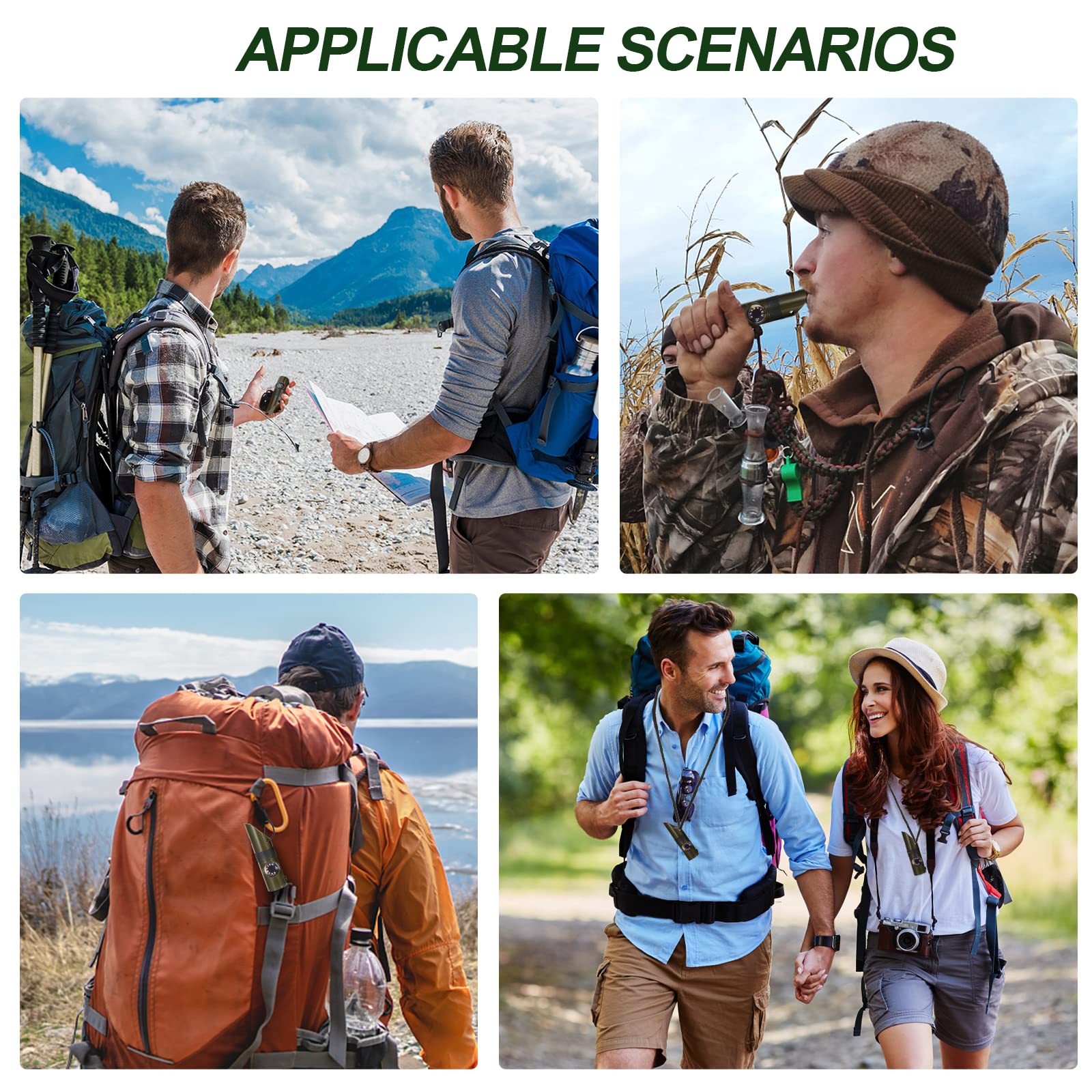 7 en 1 Silbato de Supervivencia de Emergencia, Camping Survival Multifuncional Whistle, Silbato de Supervivencia de Emergencia Herramienta multifunción, brújula, termómetro, Lupa, Espejo