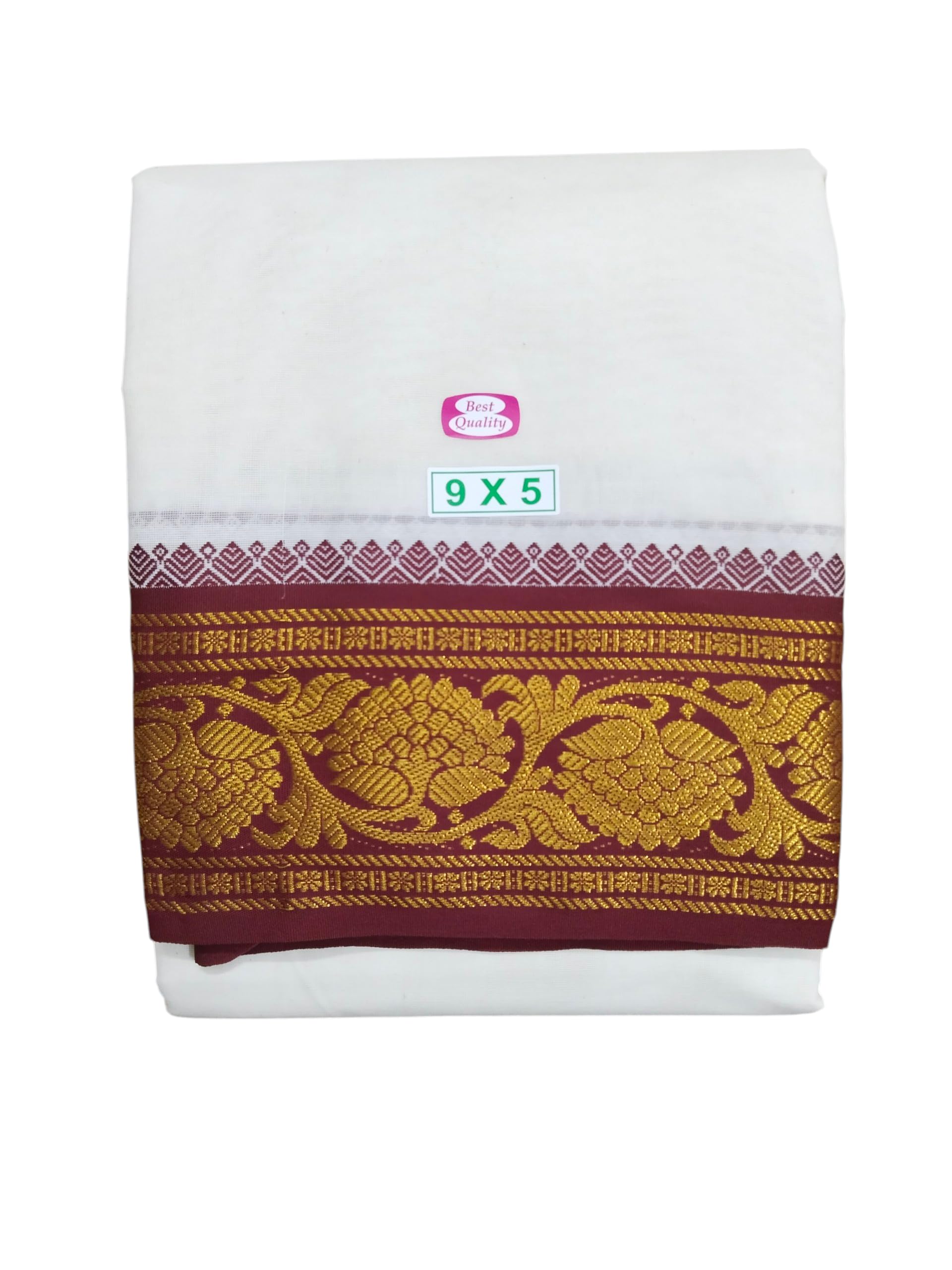 sri raajam textiles Traditional Mens Pure Cotton 5 Inch Jacquard Border Dhoti with Angavashtram, Cream Off White Colour, 4 Meter Dhoti with 2.25 Metres Angavashtram, 9+5 Panchakacham-picture-50