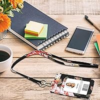 Vista 6 de Portatarjetas de identificación con cordón vertical: Soporte para tarjeta de identificación con nombre floral y cordón para tarjetas