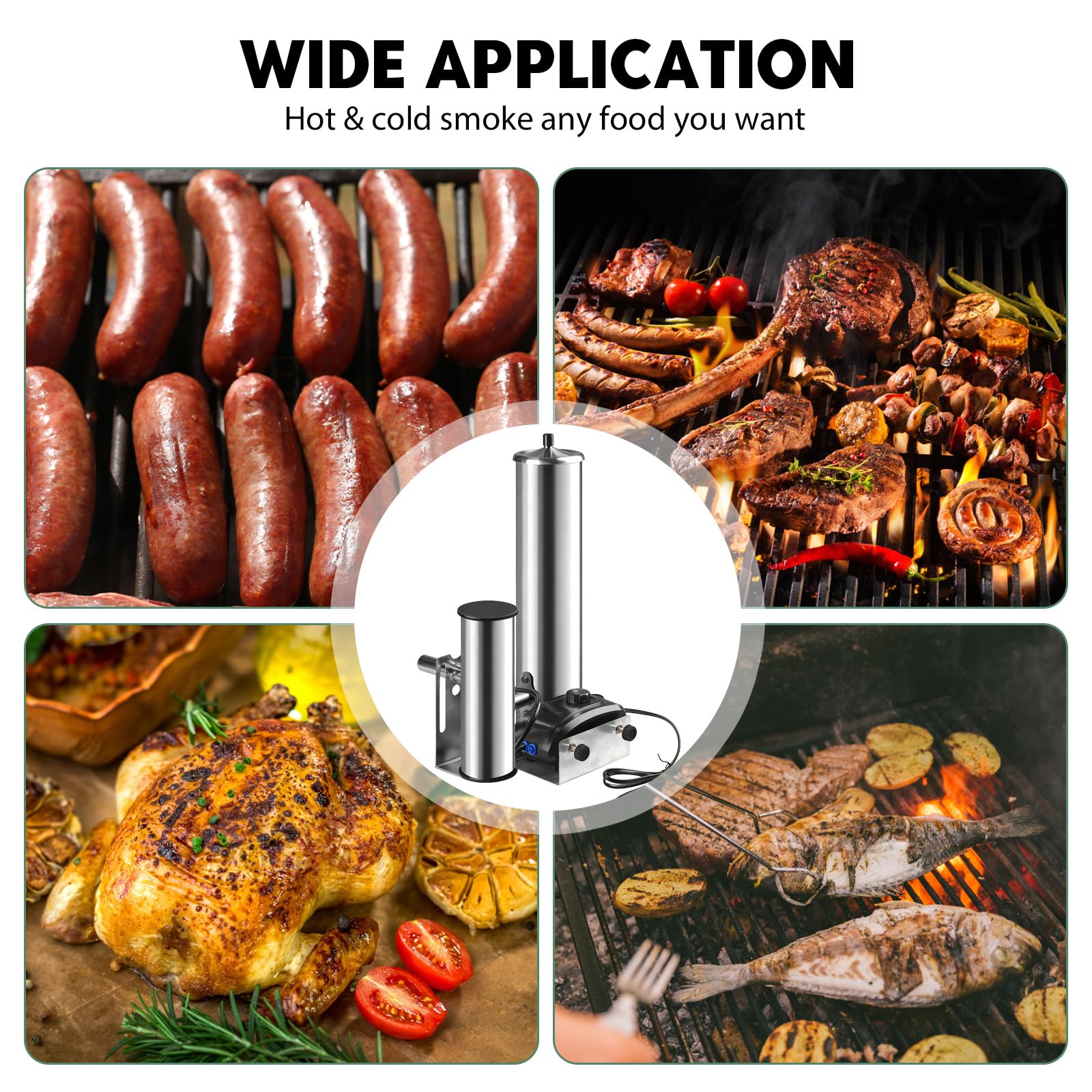 Generador de humo frío de acero inoxidable, eléctrico con bomba, horno de ahumar portátil eléctrico para ahumar alimentos y carne, generador de humo para barbacoa