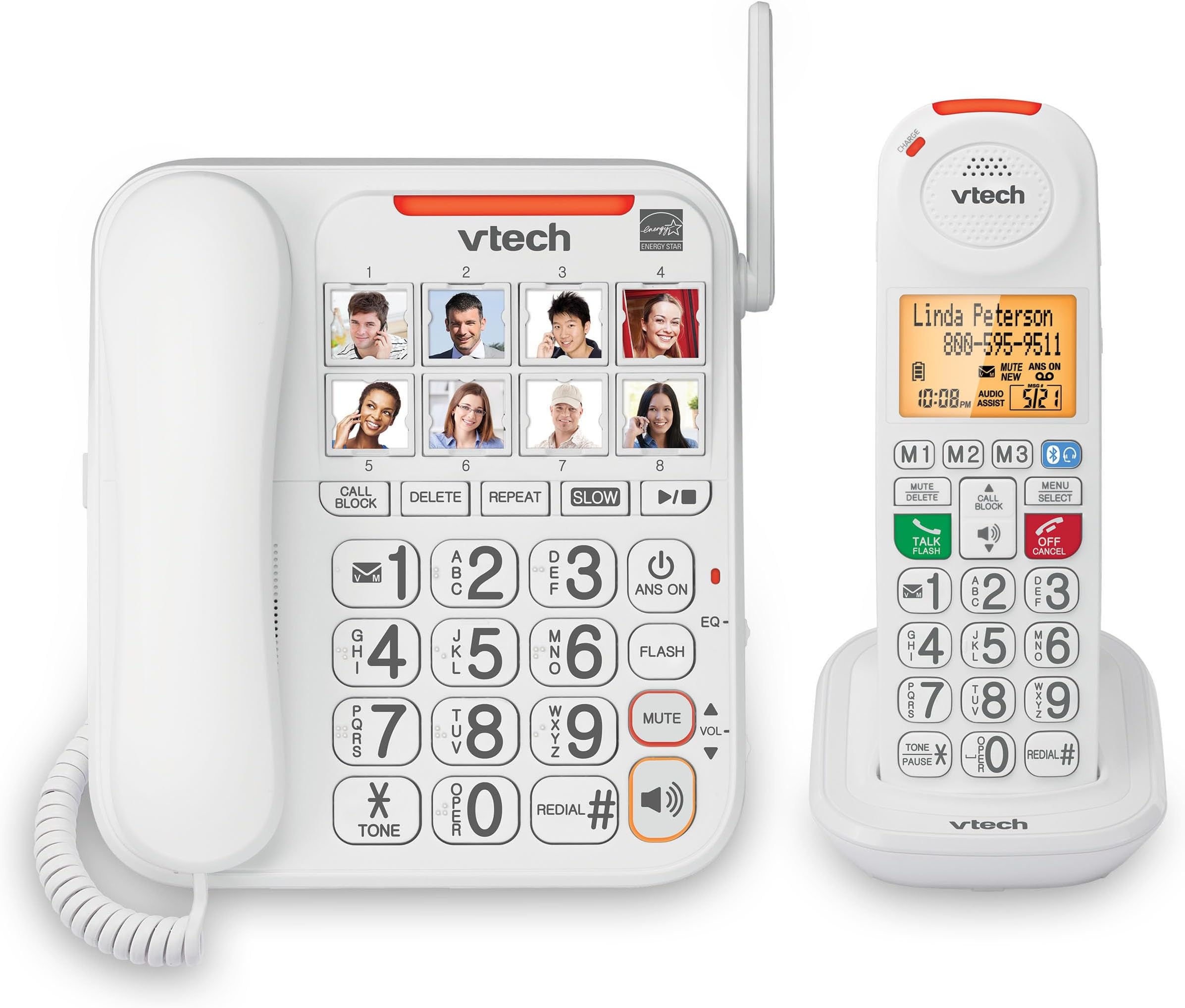 VTech SN5147 Amplified Corded/Cordless Senior Phone with Answering Machine, Big Buttons, 90dB Extra-Loud Ringer, 50dB Audio Assist, Call Blocker