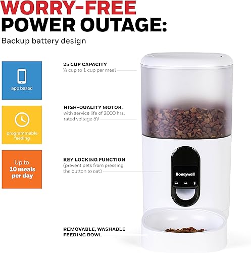 Miniatura 5 de Honeywell Comedero para mascotas de 6 L, alimentador automático para mascotas, comedero remoto para mascotas con control de porciones. Programa
