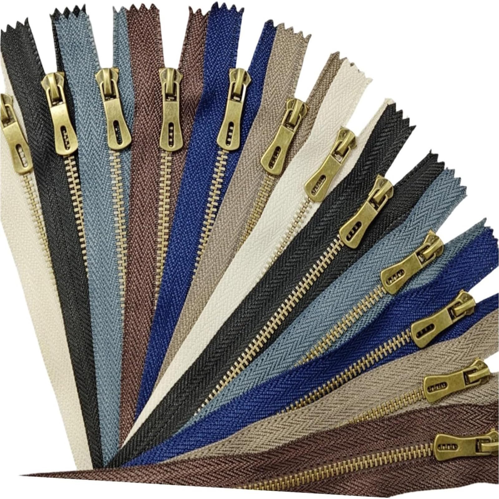 HZBB 12Pcs Metal Zippers for Sewing Craft Multipurpose Closed-end Zips Fasteners for Bag Wallet Pouches Clothing and Sewing Handcraft Metal Slide