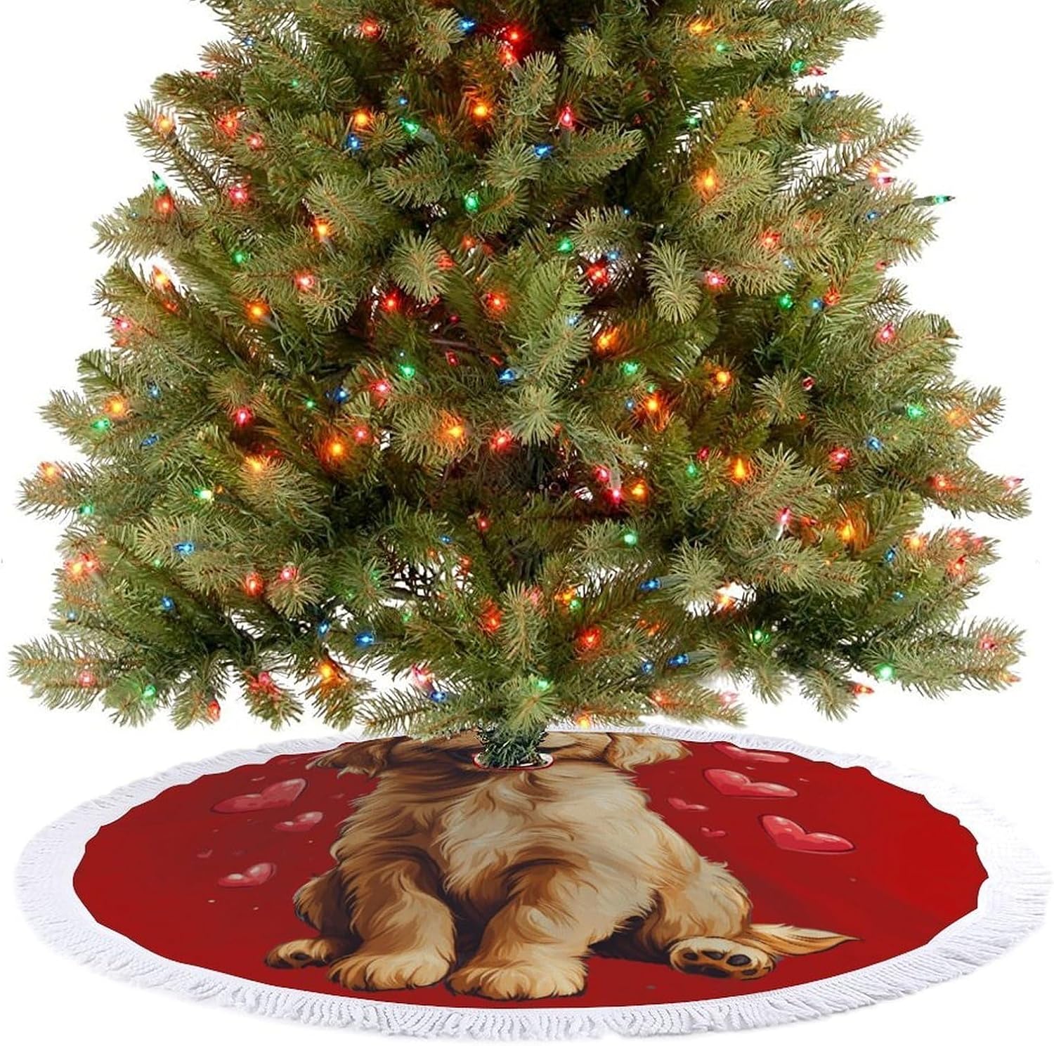 Love Dogs Labrador Retriever Christmas Tree Skirt Round Xmas Tree Mat Ornaments Tree Skirts with Tassels for Holiday Party