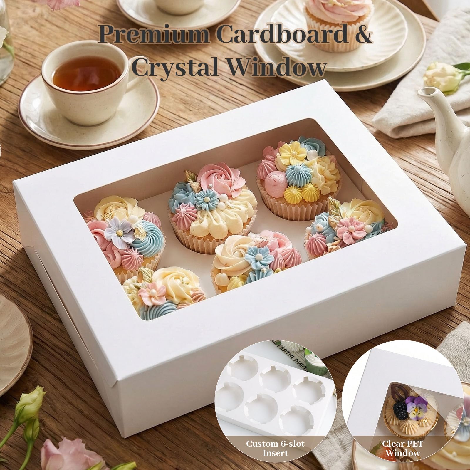 HONEYGIFTS 6 contenitori bianchi per cupcake, 6 pezzi, con finestra, per contenere 36 scatole da pasticceria, per compleanni, feste, prodotti da forno