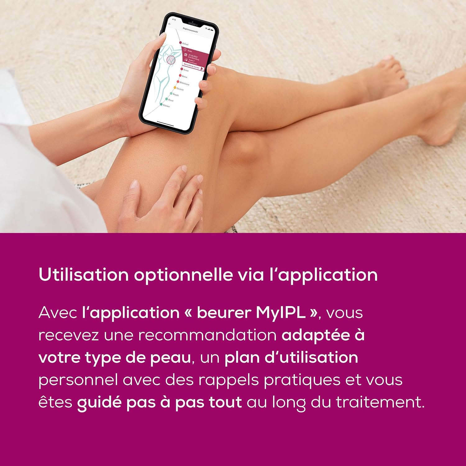 Smartphone displaying the Beurer MyIPL app