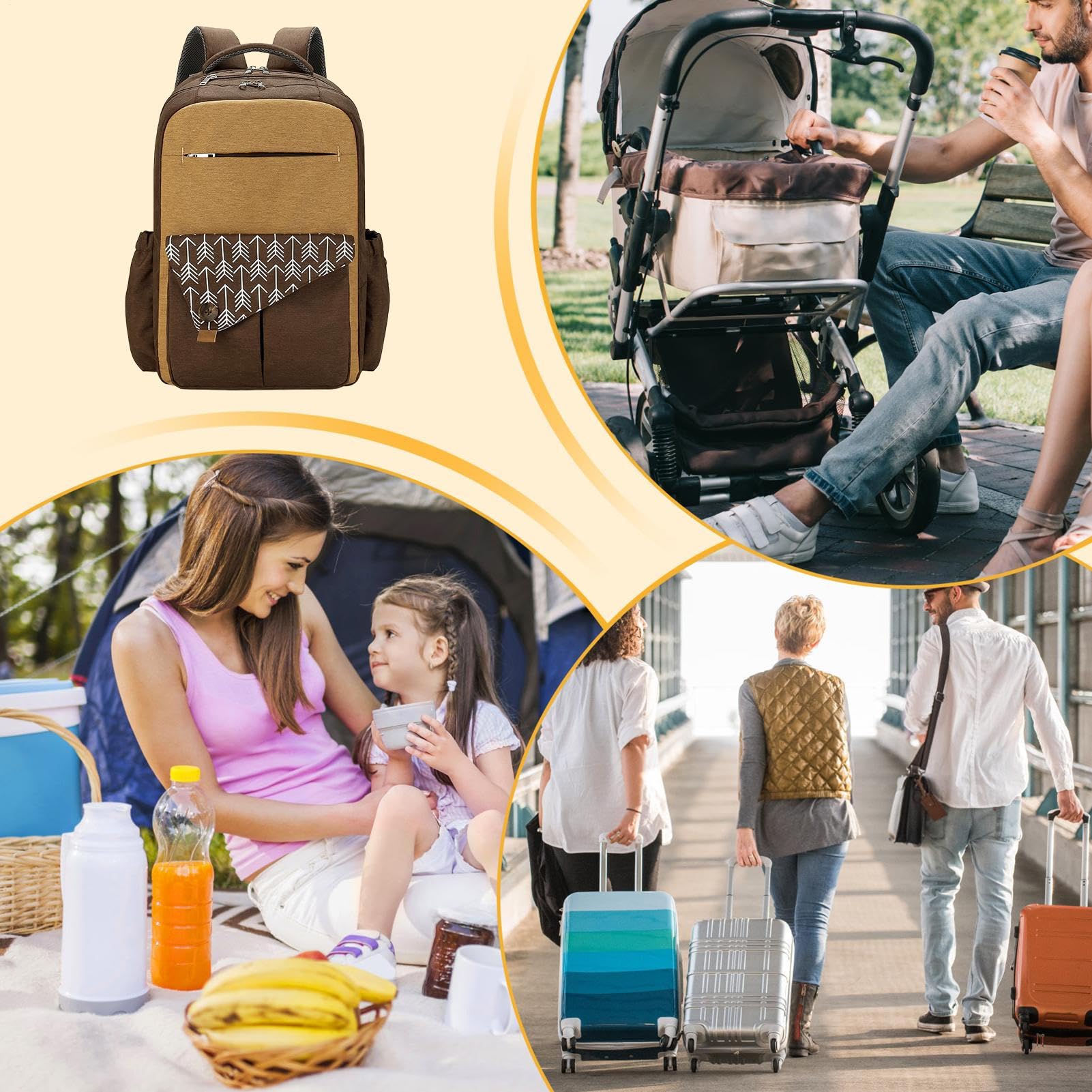 Zaino per pannolini - Borsa per maternità impermeabile, grande tote da viaggio | Elegante borsa per neonati con caricatore USB, organizer per infermiere, borsa per pannolini per passeggino, borsa