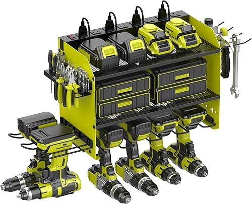 Luffioner Estante de almacenamiento para taladros, organizador de herramientas eléctricas, soporte de pared, organizador de taladro para garaje,